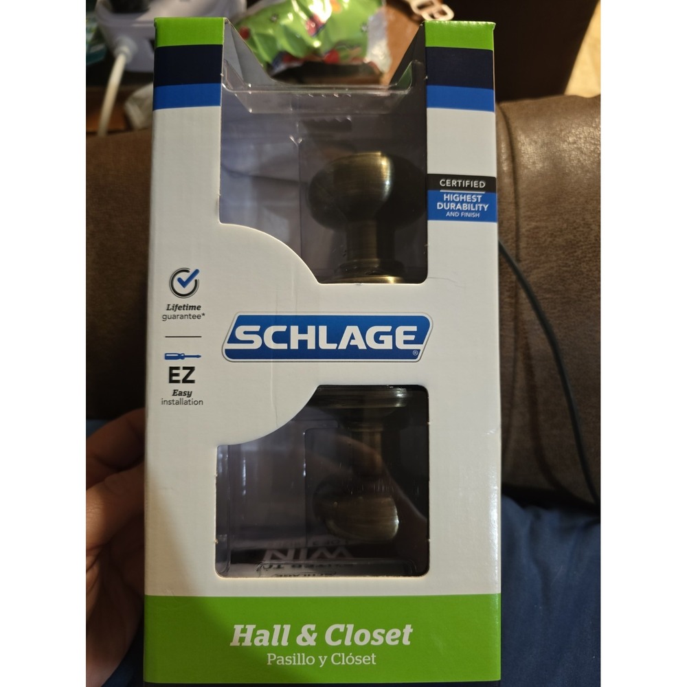Schlage Georgian Passage Door Knob Hall & Closet Antique Brass F10 V GEO 609